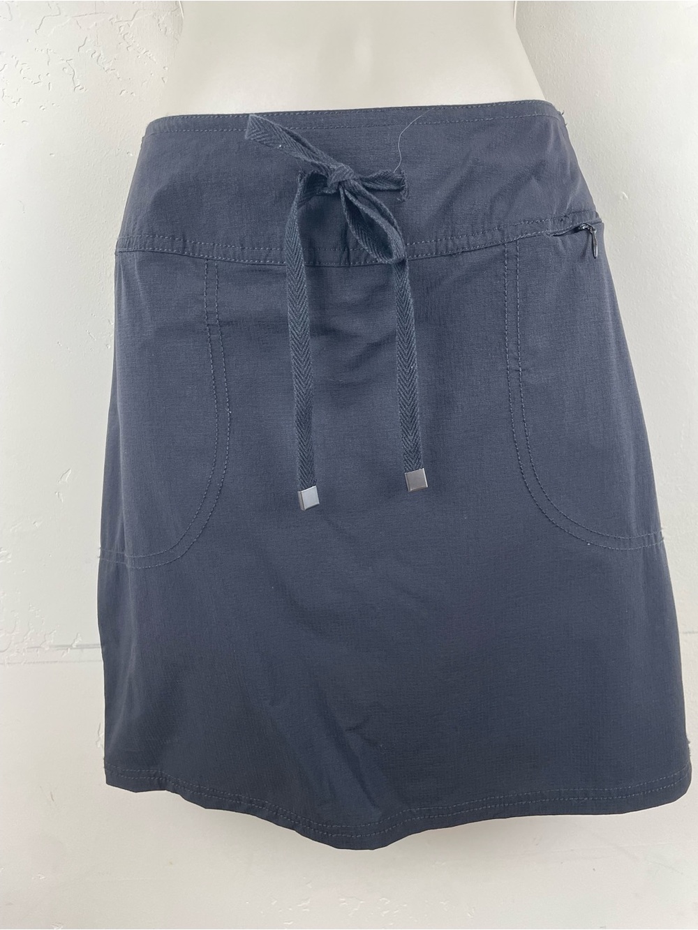 GreenTea Navy Drawstring Pocket Mini Skirt with Shirts under